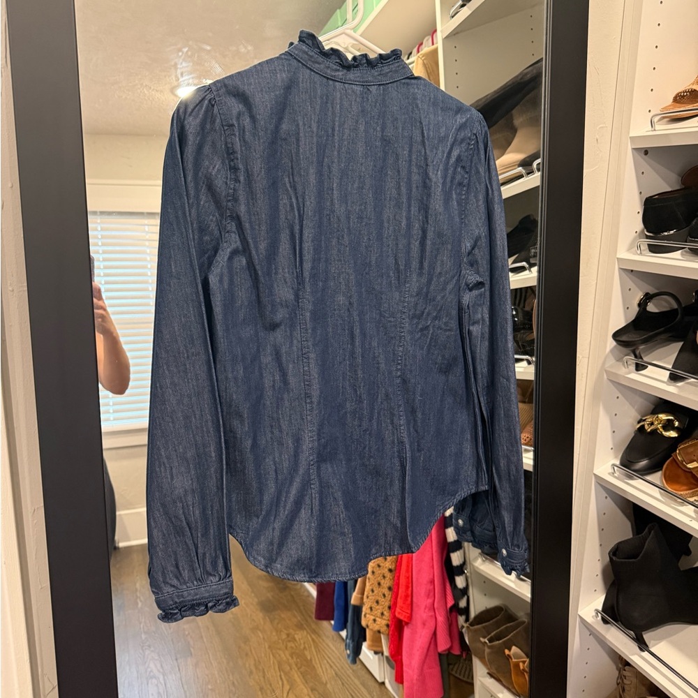 H&M Ruffled Denim Button-Up Shirt - Picture 2 of 5